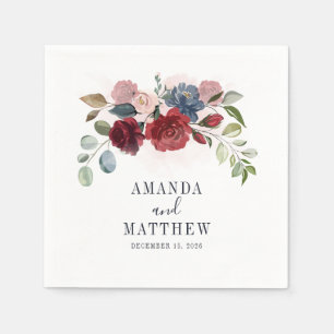 Guardanapo De Papel Cocktail Floral De Casamento Rustic Burgundy