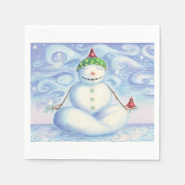 Guardanapo De Papel Cocktail Napkins com Yoga Snowman