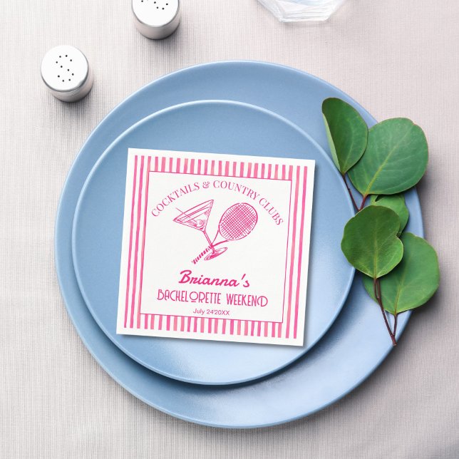 Guardanapo De Papel Cocktails e clubes de campo tênis Bachelorette (Cocktails and country clubs last swing tennis Bachelorette weekend party personalized Napkins)