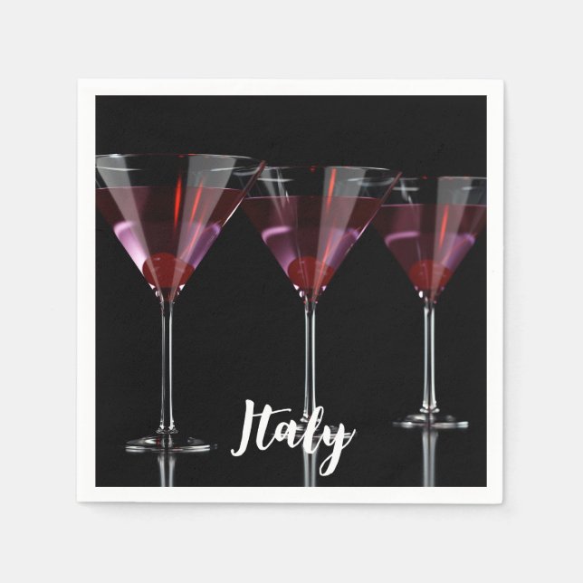 Guardanapo De Papel Cocktails vermelhos em vidro martini com cereja (Frente)