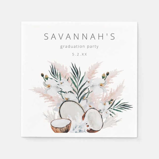 Guardanapo De Papel Coconut Coral & White Floral Name ou Monograma (Frente)