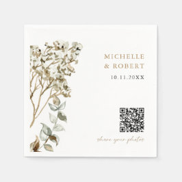 Guardanapo De Papel Código QR Botânico Rústico Compartilhe suas Fotos 
