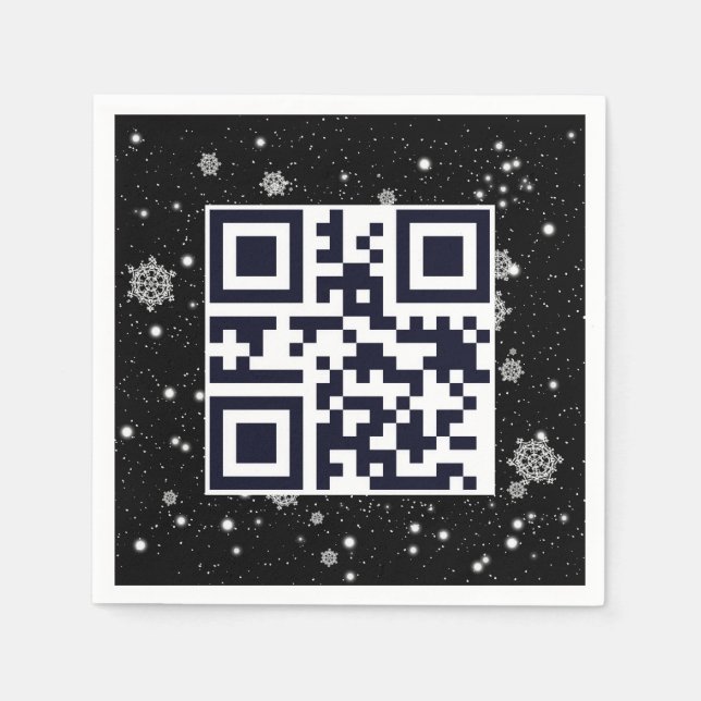Guardanapo De Papel Código QR de Feliz Natal em Flocos de Neve (Frente)