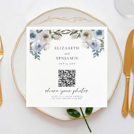 Guardanapo De Papel Código QR de Fotos de Partilha Floral de Casamento