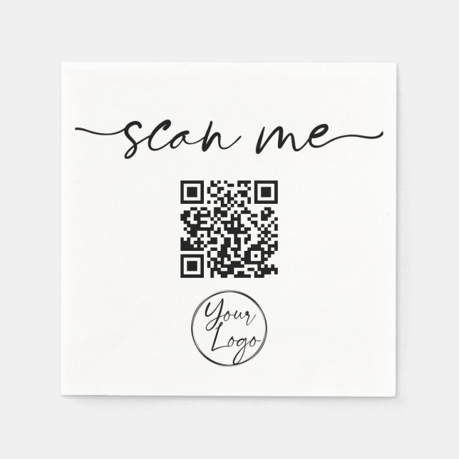Guardanapo De Papel Código QR Elegante Moderno Branco (Frente)