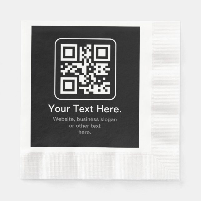 Guardanapo De Papel Código QR Modern Escaneável | Preto Branco & Cinza (Frente)