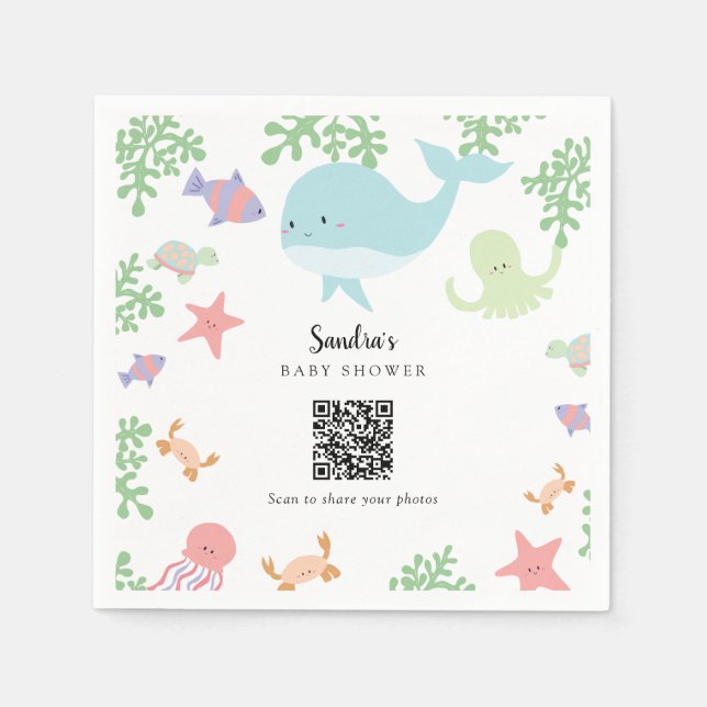 Guardanapo De Papel Código QR para compartilhar fotos no Chá de Bebê S (Frente)
