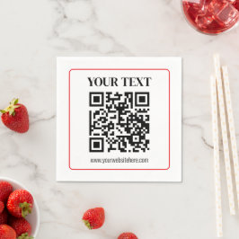 Guardanapo De Papel Código QR simples preto e branco com borda vermelh