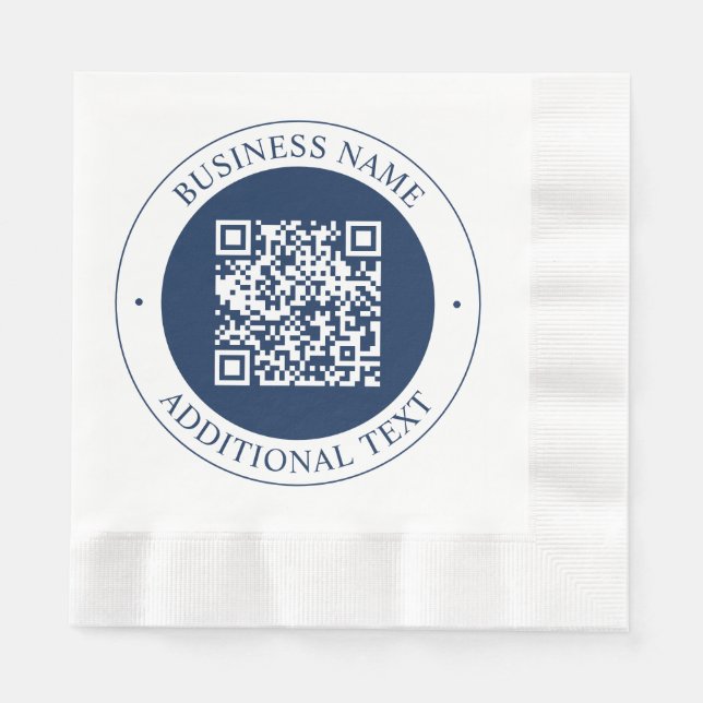Guardanapo De Papel Código QR & Texto personalizável | Azul Marinho Es (Frente)