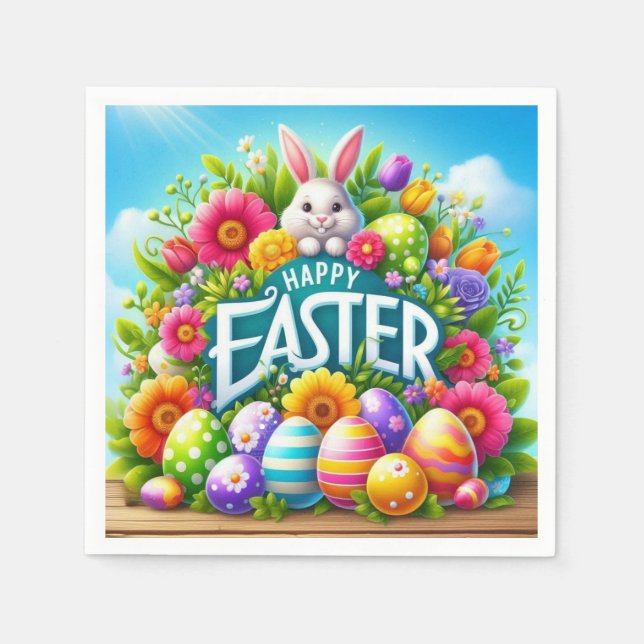 Guardanapo De Papel Coelhinho bonito de primavera/Páscoa com ovo (Frente)