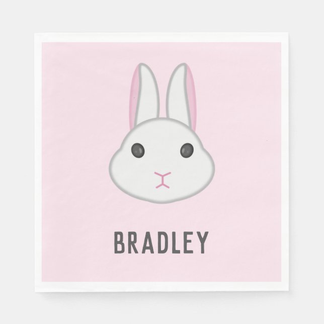 Guardanapo De Papel Coelhinho branco bonito a rosa (Frente)