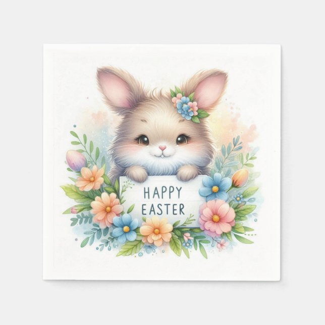 Guardanapo De Papel Coelhinho de Páscoa bonito segurando um cartaz de  (Frente)