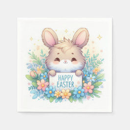 Guardanapo De Papel Coelhinho de Páscoa bonito segurando um cartaz de