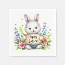 Guardanapo De Papel Coelhinho de Páscoa bonito segurando um cartaz de