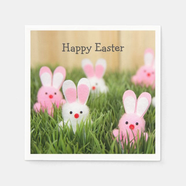 Guardanapo De Papel Coelhinhos de Páscoa rosa na Grama (Frente)