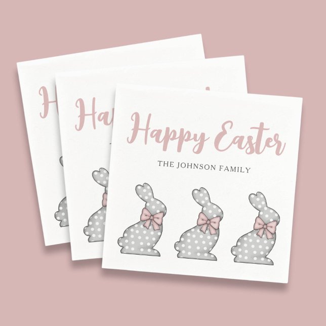 Guardanapo De Papel Coelhinhos Rosa Fofos Feliz Páscoa  (Cute Pink Bunnies Happy Easter Napkins)