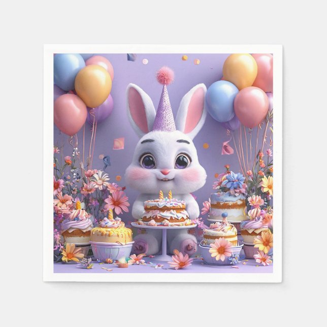 Guardanapo De Papel Coelho Adorável Comemora Aniversário (Frente)