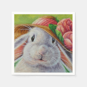 Guardanapo De Papel Coelho Branco Coelho na Arte de Primavera Bonnet