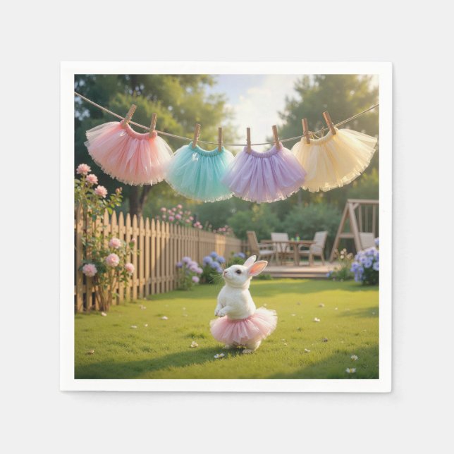 Guardanapo De Papel Coelho Branco Vestindo uma Tutu Rosa (Frente)