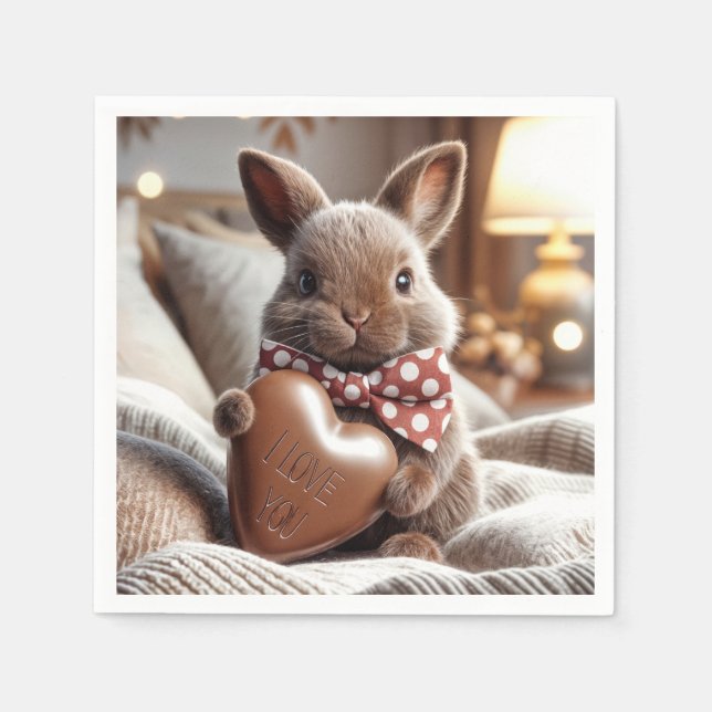 Guardanapo De Papel Coelho com Coração de Chocolate (Frente)