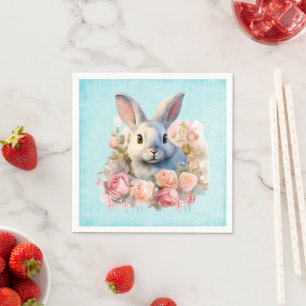 Guardanapo De Papel Coelho com uma Guirlanda de Rosas Fofo