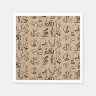 Guardanapo De Papel Coelho da Páscoa e Pintinho Kraft Brown
