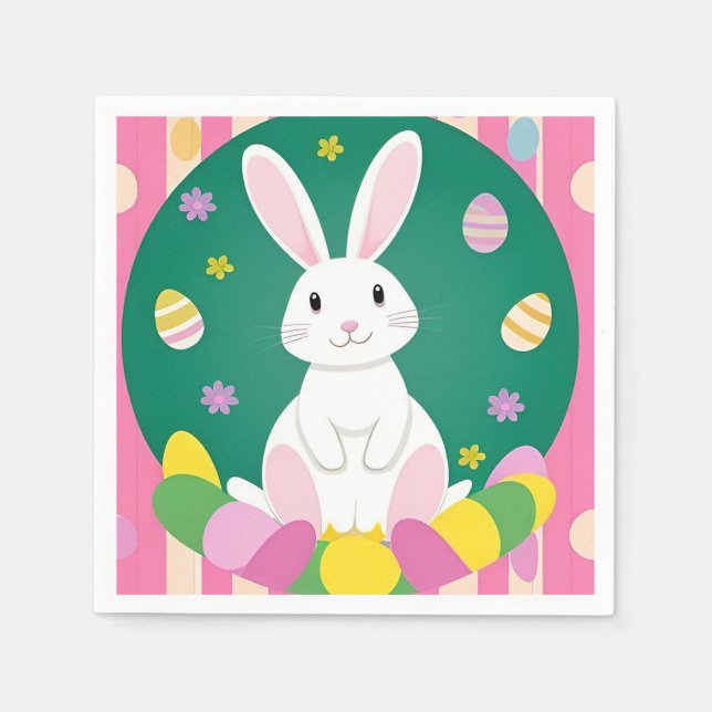 Guardanapo De Papel Coelho da Páscoa Fofo Com Ovos Decorativos (Frente)