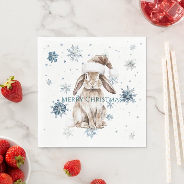 Guardanapo De Papel Coelho de Natal com Flocos de Neve Azuis Brancos (Insitu)