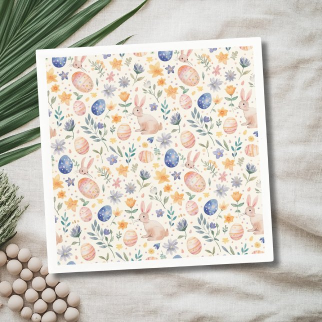 Guardanapo De Papel Coelho Flores Ovos Pastel Aquarela Atemporal (Criador carregado)