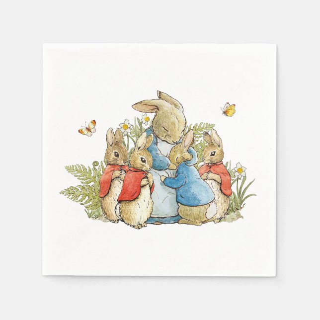 Guardanapo De Papel Coelho mãe clássico e coelhinhos (Frente)