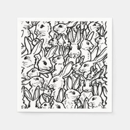 Guardanapo De Papel Coelho Negro e Branco Desenha Design de Coelhinho 