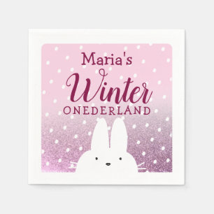 Guardanapo De Papel Coelho Onederland de Inverno Rosa 1º Aniversário