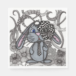 Guardanapo De Papel Coelho Whimsical Zentangle com Gravata Xadrez Quad