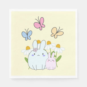 Guardanapo De Papel Coelhos bonitos com margaridas e borboletas do