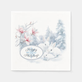 Guardanapo De Papel Coelhos brancos e bonitos no Feriado de Inverno da