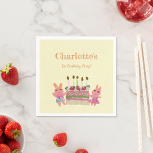 Guardanapo De Papel Coelhos cor-de-rosa Aniversário de criança de Bolo