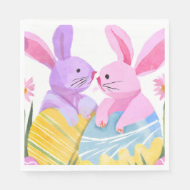 Guardanapo De Papel Coelhos de Ovo de Páscoa | Aquarela Pastel