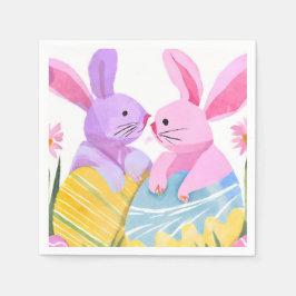 Guardanapo De Papel Coelhos de Ovo de Páscoa | Aquarela Pastel