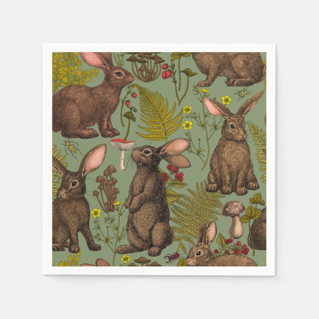 Guardanapo De Papel Coelhos e flora florestal Napkins (Frente)