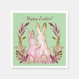 Guardanapo De Papel Coelhos Românticos Verdes Vermelhos Rosa-Rosa-Pásc