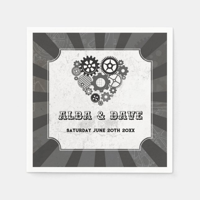 Guardanapo De Papel Cogs de Coração de Casamento Steampunk (Frente)
