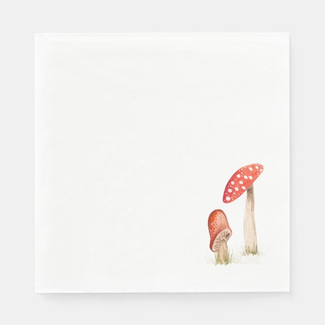 Guardanapo De Papel Cogumelos Mágicos da Floresta em Aquarela (Frente)