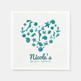 Guardanapo De Papel Coisas de Praia Aguarela Azul Turquesa Festa Moder