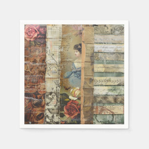 Guardanapo De Papel Colagem de Folhas de Jornais Rustic Vintage (9)