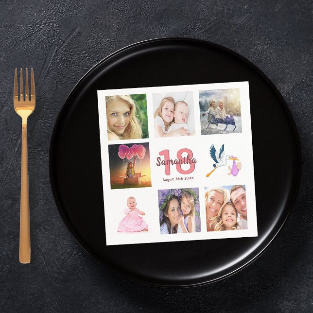 Guardanapo De Papel Colagem de fotos da festa de aniversário 18ª (Criador carregado)
