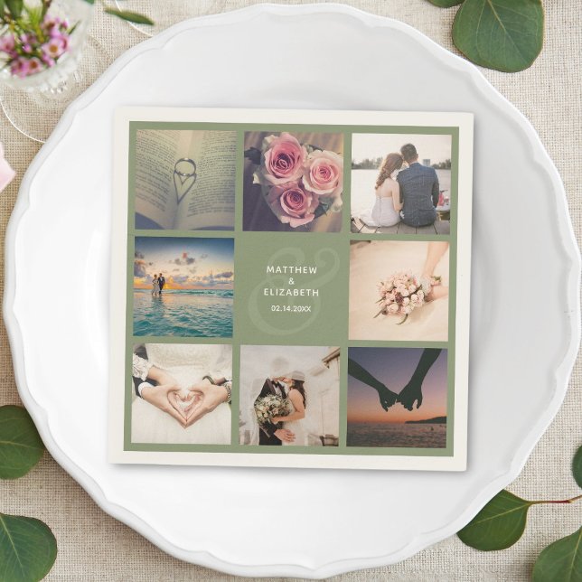 Guardanapo De Papel Colagem de Fotos de Casamento de Ampersand Elegant (Criador carregado)