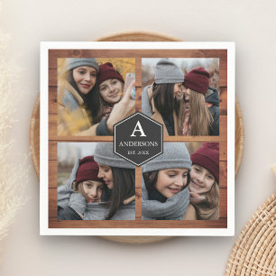 Guardanapo De Papel Colagem de Fotos de Família em Madeira de Celeiro