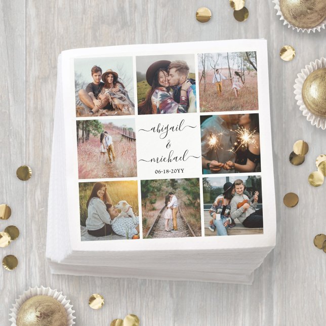 Guardanapo De Papel Colagem de Fotos Moderna e Casamento de Callligraf (Criador carregado)