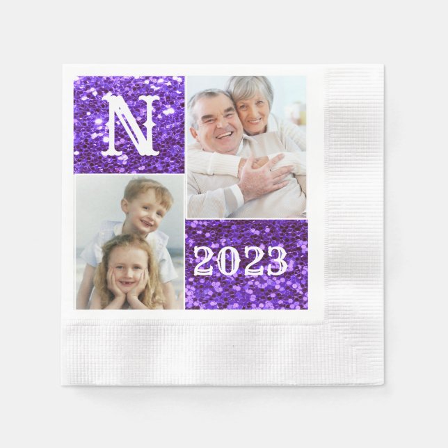 Guardanapo De Papel Colagem de Fotos Monograma Roxo Glitter 2 (Frente)