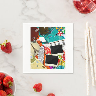 Guardanapo De Papel Colagem de viagem com Férias de Marcas Terrestres 